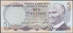 6.Emisyon 1.Tertip 5 Lira D87 409405 Çilaltı Çil