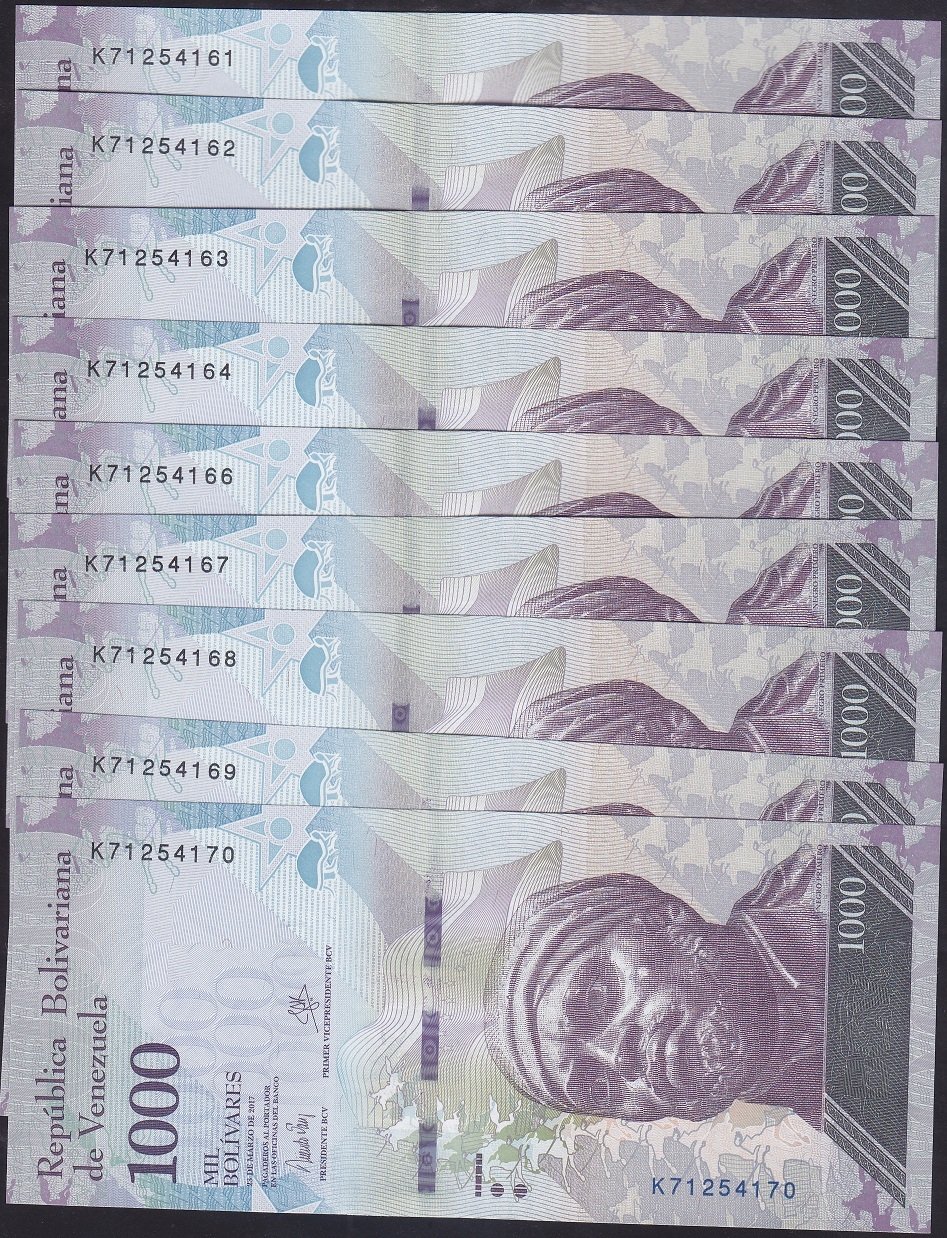 VENEZUELA 1000 BOLİVARES 2017 ÇİL SERİ TAKİPLİ (10 ADET)