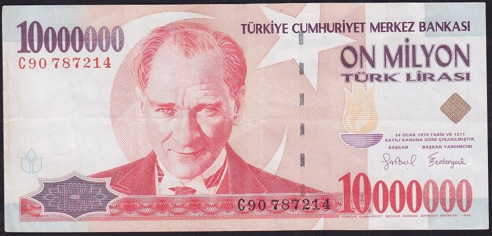 7.Emisyon 10000000 Lira C90 787214 Çok Temiz+