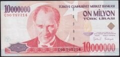 7.Emisyon 10.000.000 Lira C90 787214 Çok Temiz+
