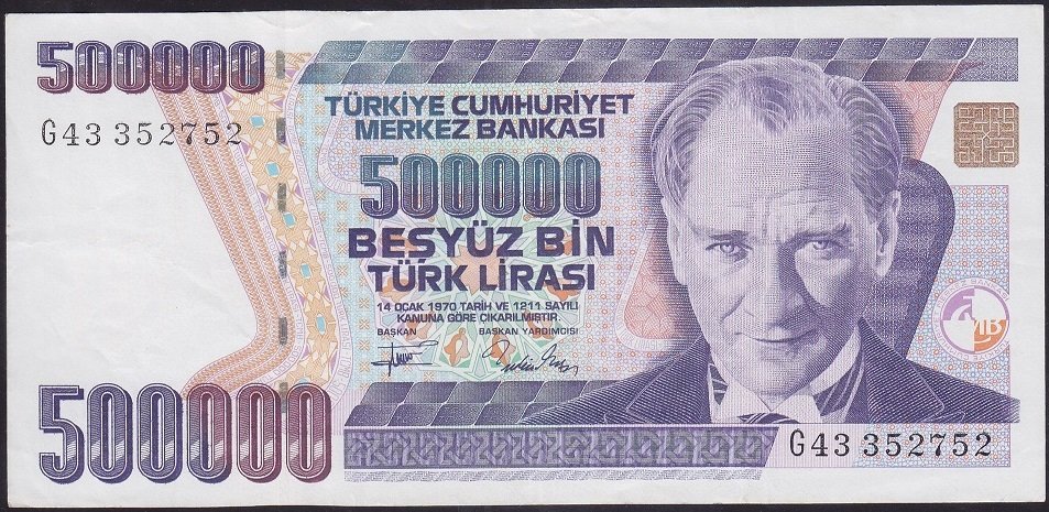 7.Emisyon 3.Tertip 500000 Lira G43 352752 Çok Çok Temiz