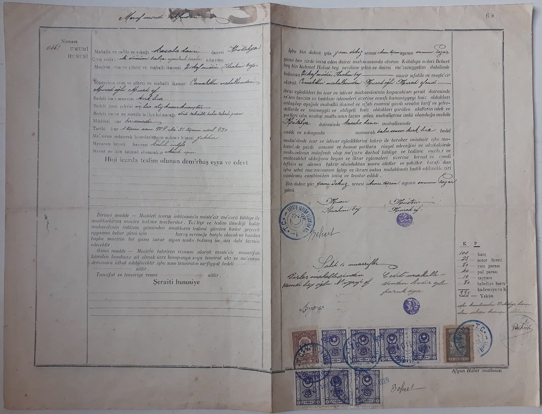 1929 TARİHLİ OSMANLICA PULLU NOTER EVRAĞI (AÇILMIŞ TÜM SAYFA BOYUTU 48 X 36 CM )