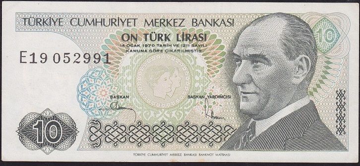 7.Emisyon 2.Tertip 10 Lira E19 05 2991 Çok Çok Temiz+