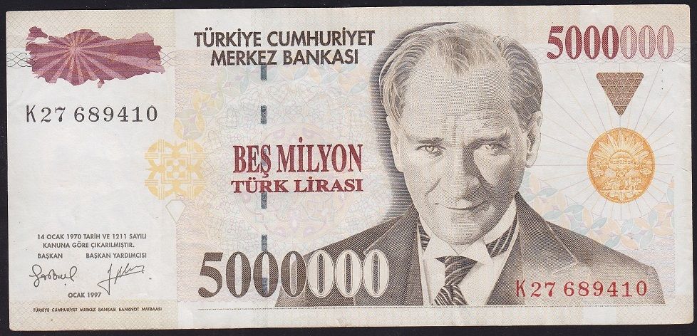 7.Emisyon 5 000 000 Lira K27 689410 Çok Temiz+