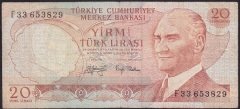 6.EMİSYON 3.TERTİP 20 LİRA F33 653829 TEMİZ