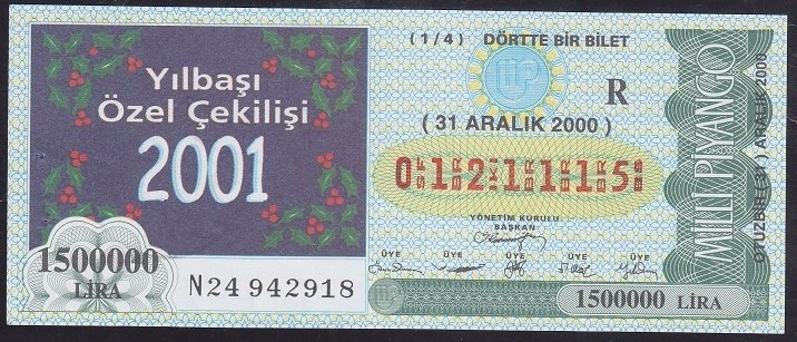 2000 31 ARALIK ÇEYREK BİLET R SERİSİ
