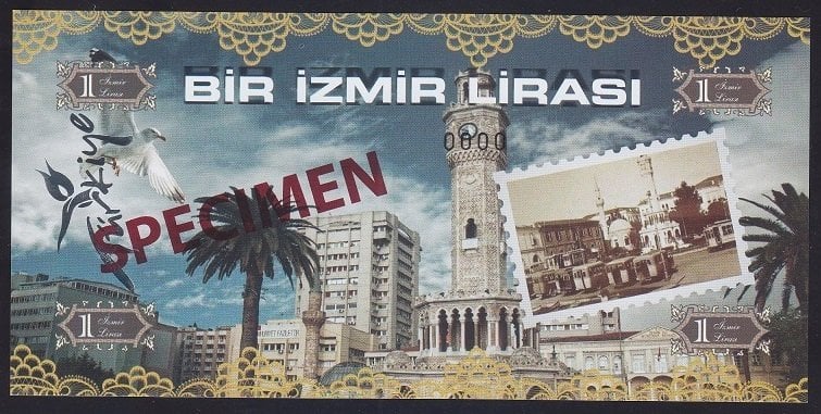ÖZEL BASKI 1 İZMİR LİRASI - HOLOGRAMLI - EMNİYET ŞERİTLİ - SPECİMEN