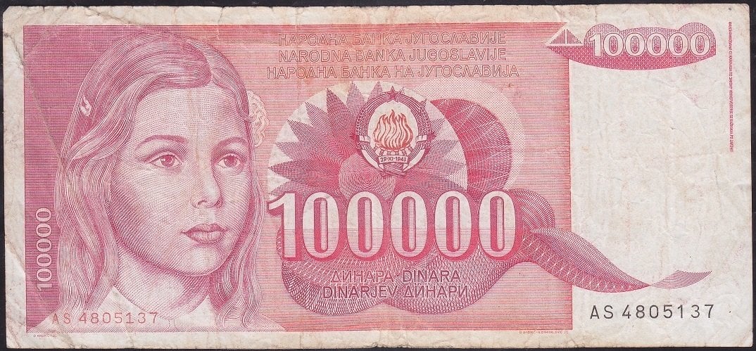 Yugoslavya 100000 Dinar 1989 Temiz