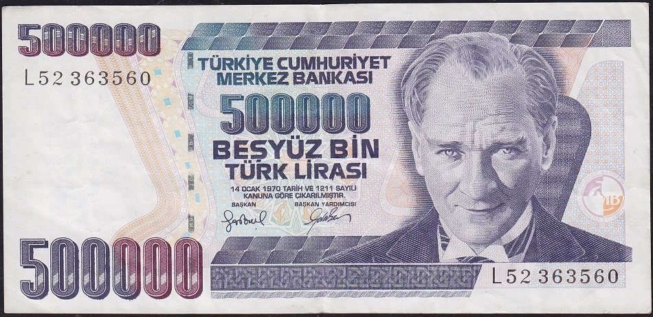 7.Emisyon 4.Tertip 500000 Lira L52 363560 Çok Temiz+