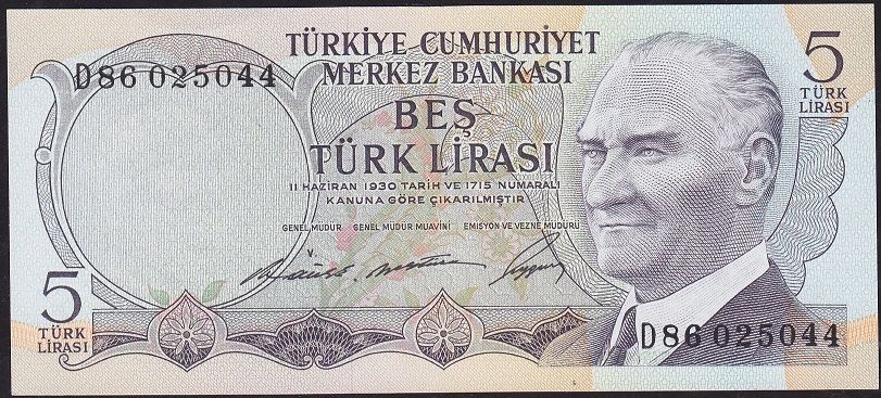 6.Emisyon 1.Tertip 5 Lira D86 025044 Çilaltı