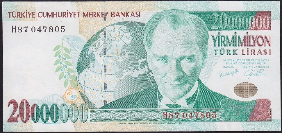7.Emisyon 20 000 000 Lira H87 047805 Çok Çok Temiz+