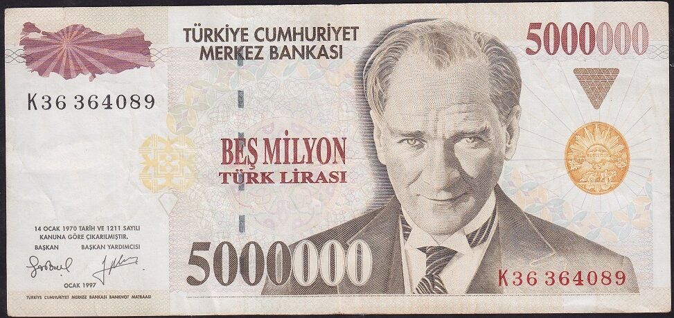 7.Emisyon 5000000 Lira K36 364089 Çok Temiz
