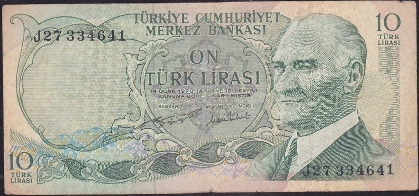 6.Emisyon 2.Tertip 10 Lira J27 334641 Çok Temiz