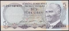6.Emisyon 1.Tertip 5 Lira D82 047439 Ççt Çilaltı