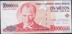 7.Emisyon 10000000 Lira C86 593989 Çok Temiz+