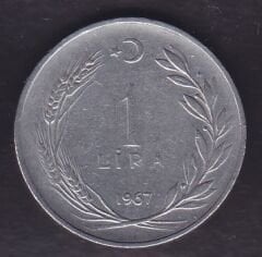 1967 Yılı 1 Lira Ters