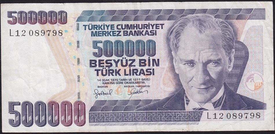 7.Emisyon 4.Tertip 500000 Lira L12 089798 Çok Temiz+