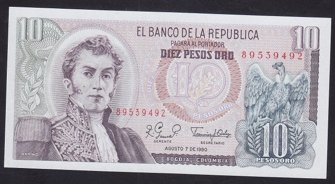 Kolombiya 10 Peso Oro 1980 Çil Pick 407g