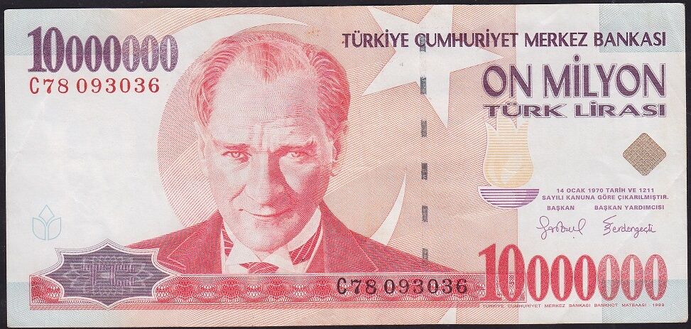 7.Emisyon 10000000 Lira C78 093036 Çok Temiz+