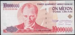 7.Emisyon 10.000.000 Lira C78 093036 Çok Temiz+