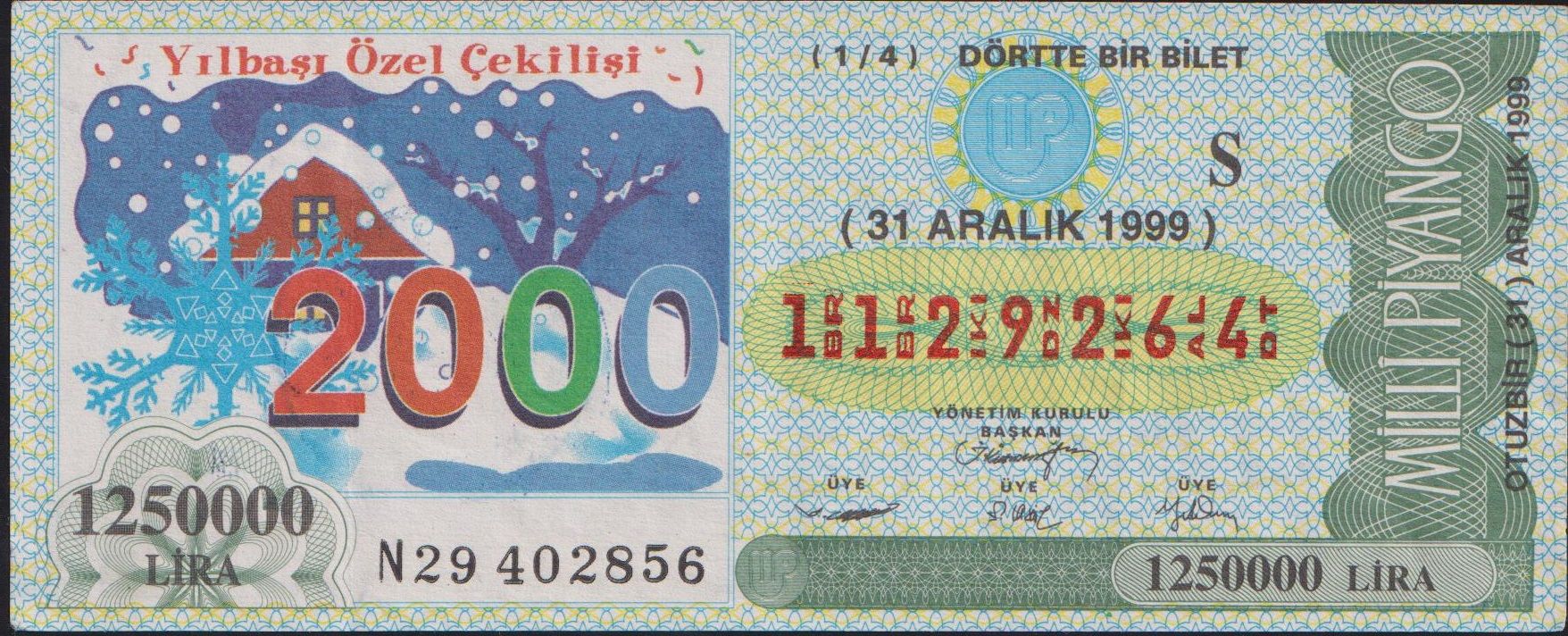 1999 31 Aralık Çeyrek Bilet - S Serisi