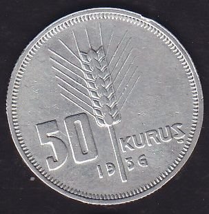 1936 Yılı 50 Kuruş Gümüş