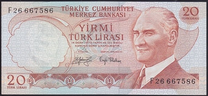 6.EMİSYON 3.TERTİP 20 LİRA F26 667586 ÇİLALTI