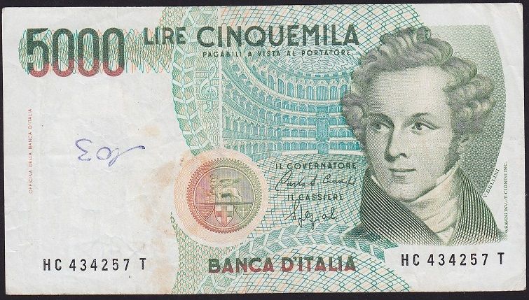 İtalya 5000 Lire 1985 Çok Temiz