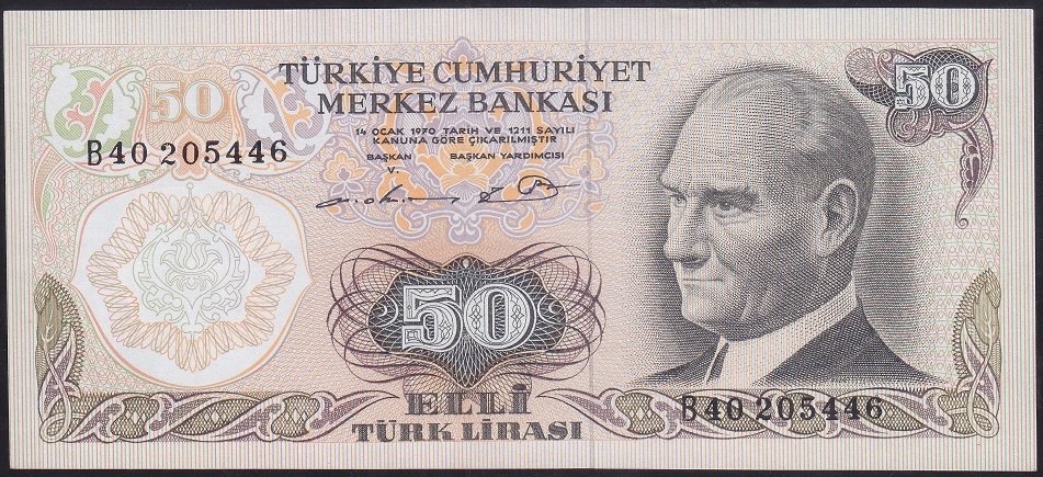 6.EMİSYON 1.TERTİP 50 LİRA B40 205446 ÇİL