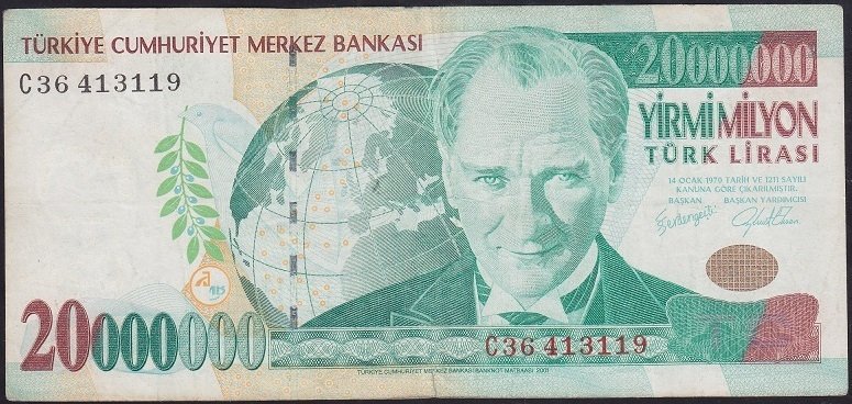 7.EMİSYON 20 000 000 LİRA C36 413119 ÇOK TEMİZ