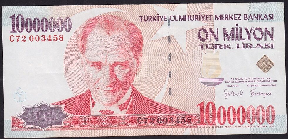 7.Emisyon 10000000 Lira C72 003458 Çok Temiz+