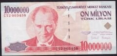 7.Emisyon 10.000.000 Lira C72 003458 Çok Temiz+