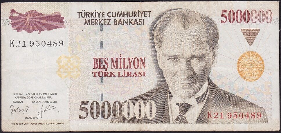 7.Emisyon 5000000 Lira K21 950489 Çok Temiz