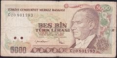 7.Emisyon 2.Tertip 5000 Lira C20 801793 Temiz