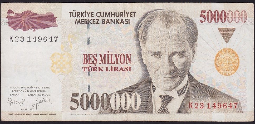 7.Emisyon 5 000 000 Lira K23 149647 Çok Temiz+