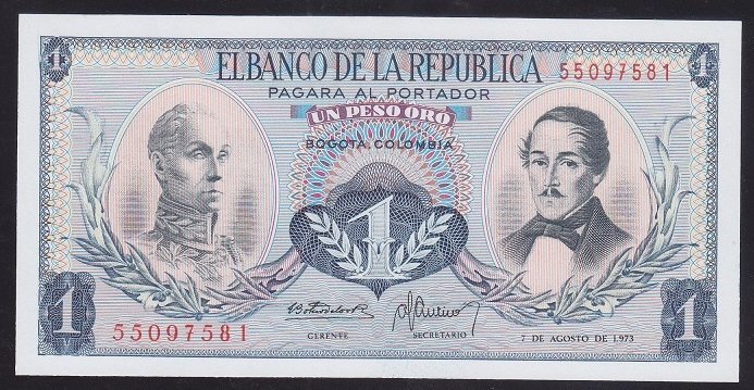 Kolombiya 1 Peso Oro 1973 Çil Pick404e