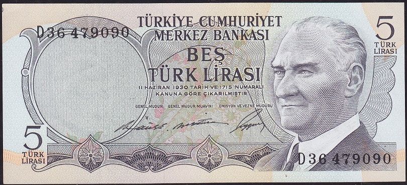 6.Emisyon 1.Tertip 5 Lira D36 479090 Çok Çok Temiz+