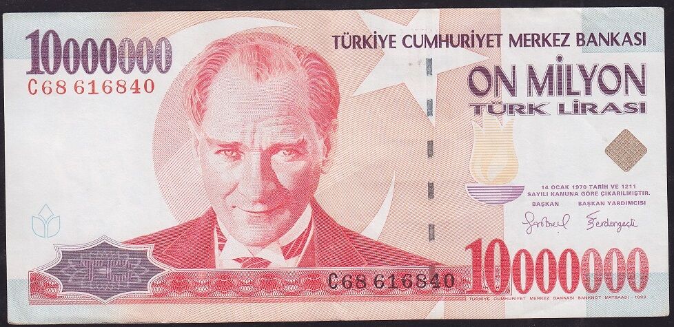 7.Emisyon 10000000 Lira C68 616840 Çok Temiz+