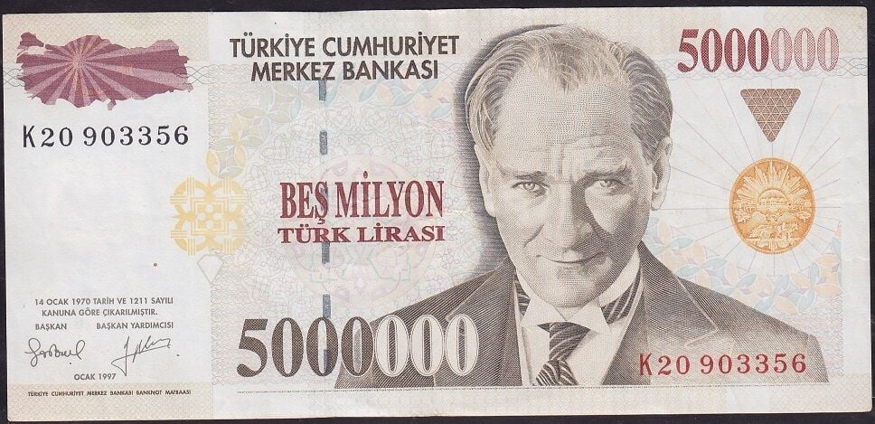 7.Emisyon 5.000.000 Lira K20 903356 Çok Temiz+