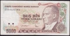 7.Emisyon 2.Tertip 5000 Lira C09 826789 Çok Temiz