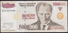 7.Emisyon 5 000 000 Lira K22 419340 Çok Temiz+