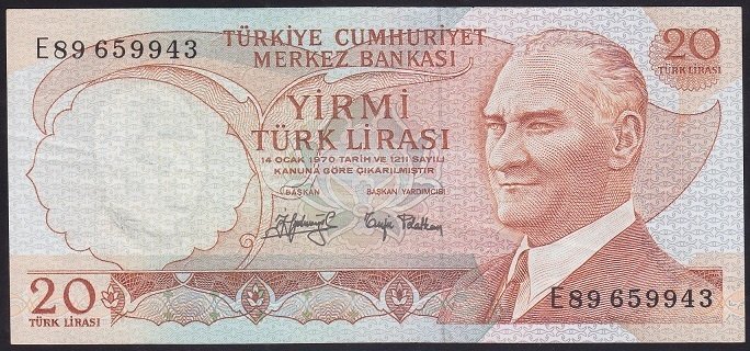 6.EMİSYON 3.TERTİP 20 LİRA E89 659943 ÇOK TEMİZ +