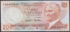 6.EMİSYON 3.TERTİP 20 LİRA E89 659943 ÇOK TEMİZ +
