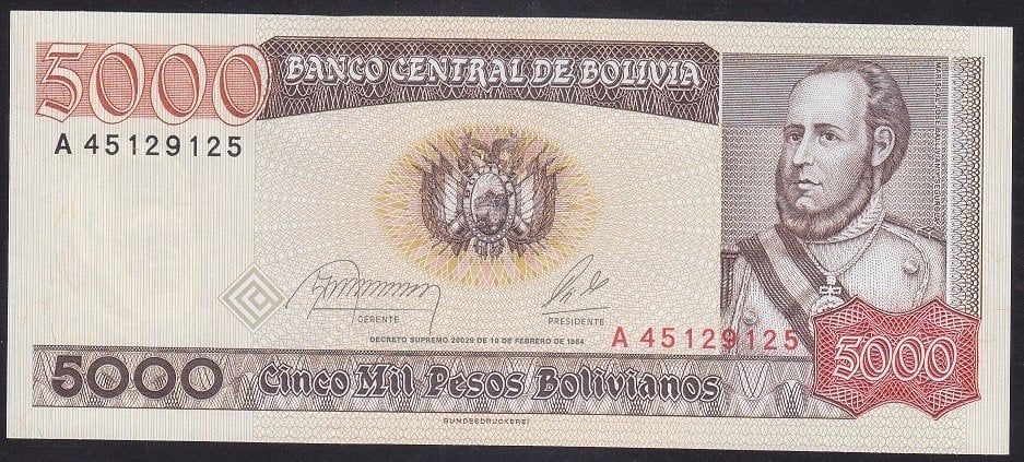 BOLİVYA 5000 BOLİVİANOS 1984 ÇİL
