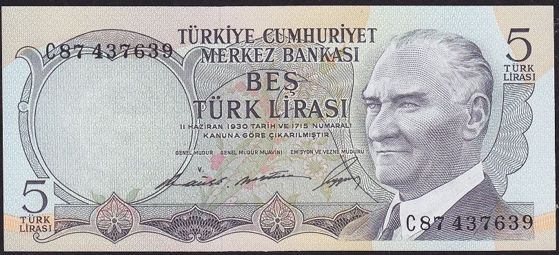 6.Emisyon 1.Tertip 5 Lira C87 437639 Çilaltı Çil