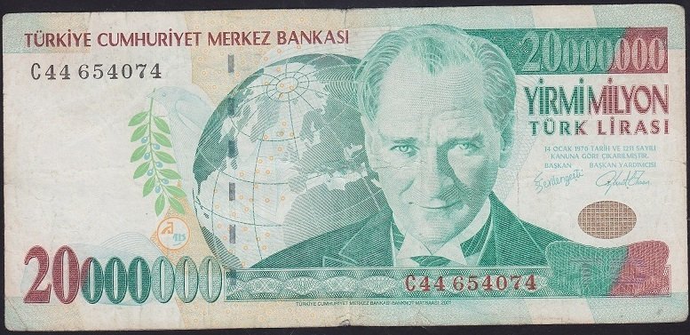 7.EMİSYON 20 000 000 LİRA C44 654074 TEMİZ
