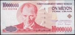 7.Emisyon 10.000.000 Lira C67 301984 Çok Temiz+