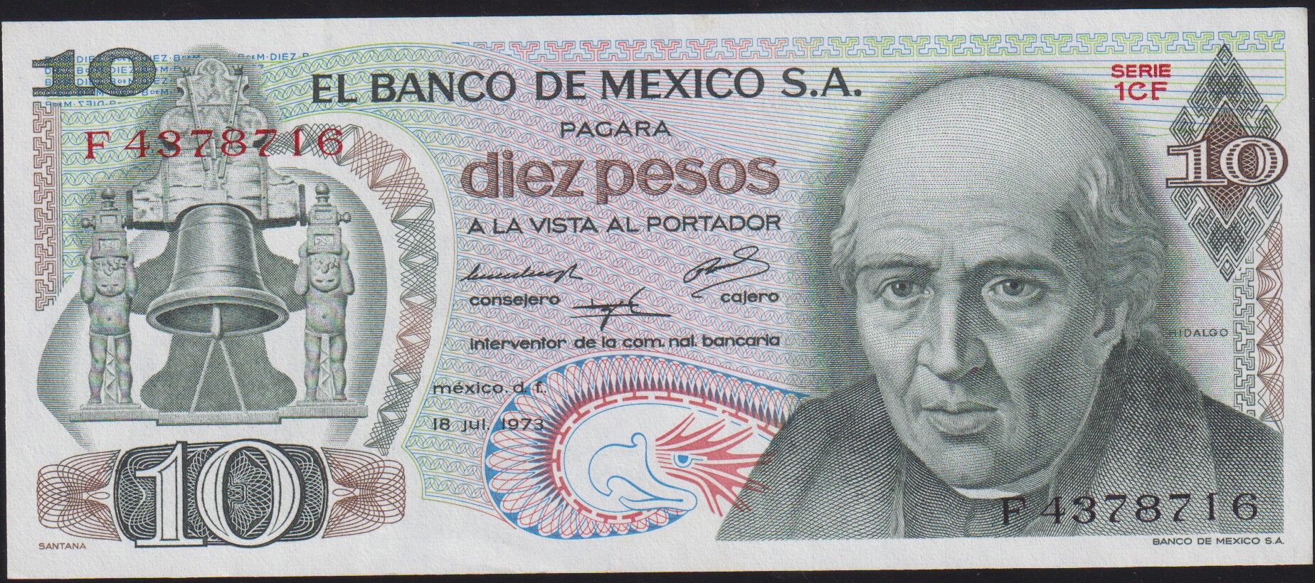 Meksika 10 Pesos 1973 Çil Pick 63f ( F )