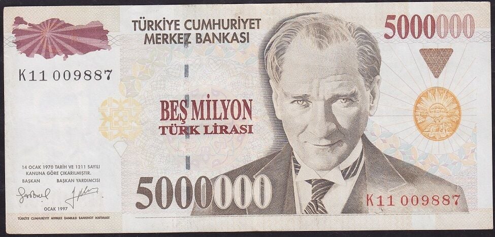 7.Emisyon 5.000.000 Lira K11 009887 Çok Temiz+