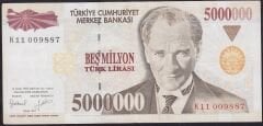 7.Emisyon 5.000.000 Lira K11 009887 Çok Temiz+